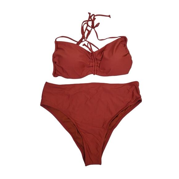 VYB Womens XL Cinched Two-Piece Bikini in Magic Hour Rust Brown NEW - Picture 2 of 10